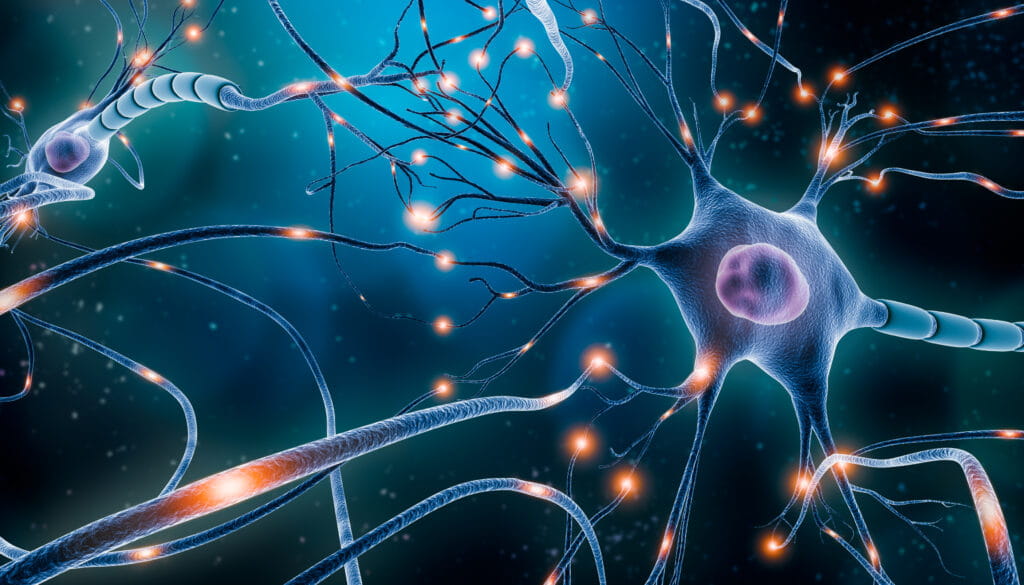 Rete neuronale con attività elettrica delle cellule neuronali